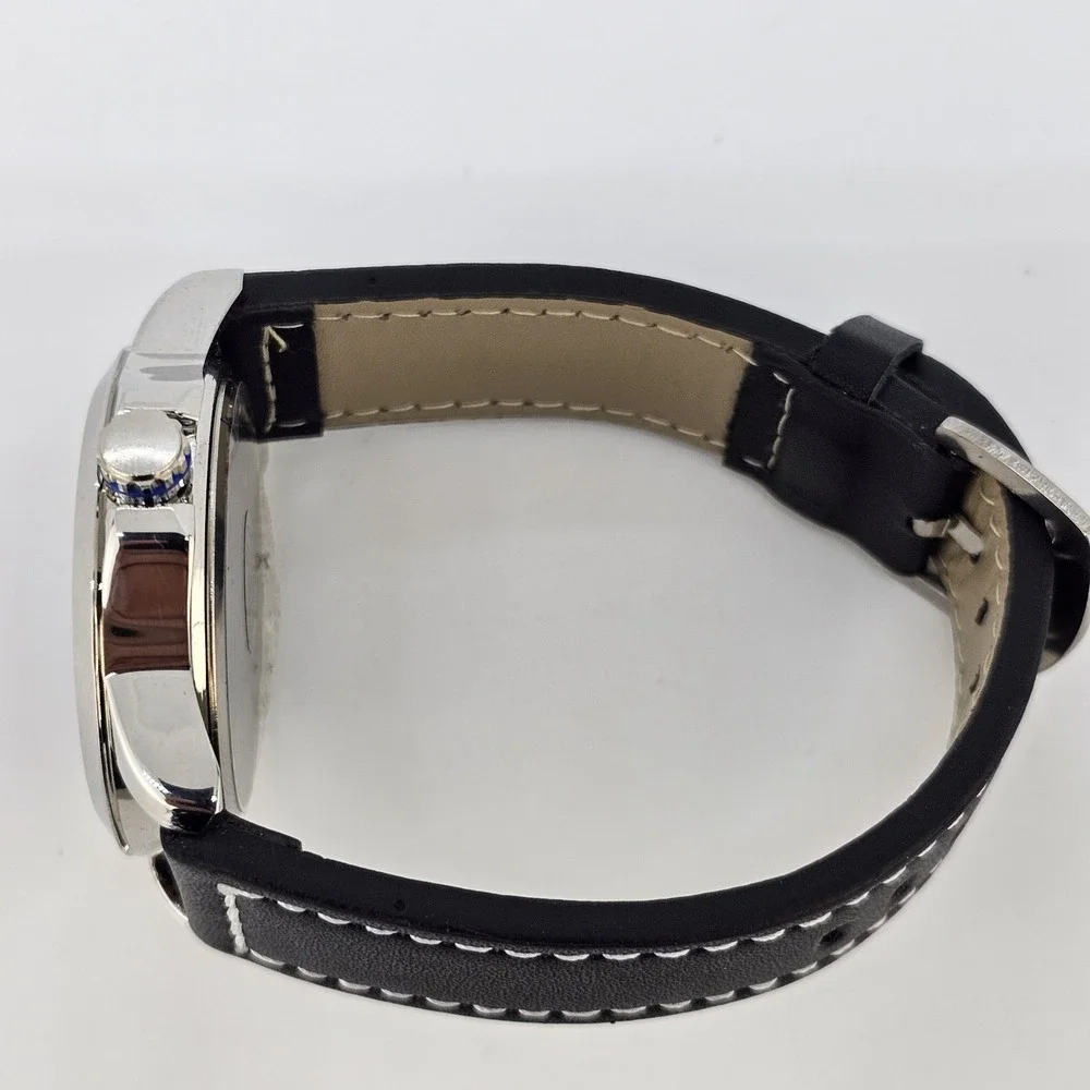 44MM Men's Minimalist Watch Black Dial Black Faux Leather Bands New Battery‎